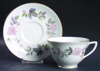 Royal Worcester June Garland Footed Cup & Saucer Set, Fine China Dinnerware   Pi