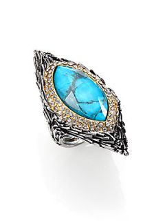 Alexis Bittar Turquoise, White Quartz & Pave Crystal Marquis Feather Ring  