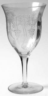 Tiffin Franciscan Vintage Water Goblet   Stem #14180, Etched Grapes, Optic