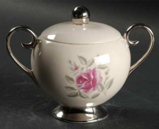 Flintridge Delrose (Rim) Sugar Bowl & Lid, Fine China Dinnerware   Pink Rose, Gr