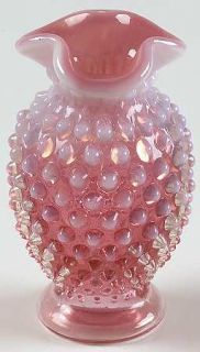 Fenton Hobnail Cranberry Opalescent 4 Inch Triangle Crimped Vase   Cranberry Opa