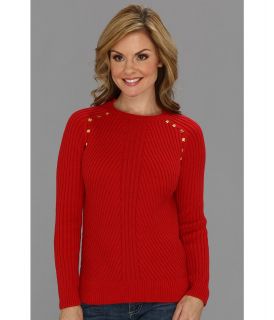 MICHAEL Michael Kors Petite Raglan Rib Elliptical Sweater Womens Sweater (Red)