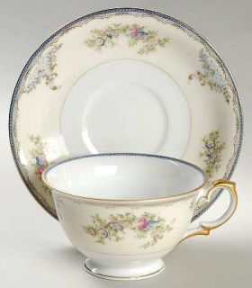 Meito Victoria Footed Cup & Saucer Set, Fine China Dinnerware   Blue&Pink Floral