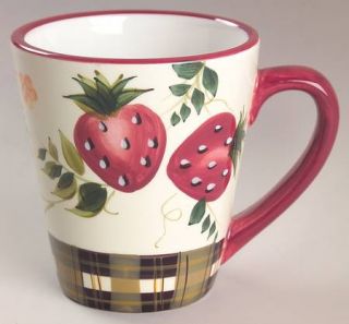 Oneida Strawberry Plaid Mug, Fine China Dinnerware   Plaid Rim,Strawberry&Floral