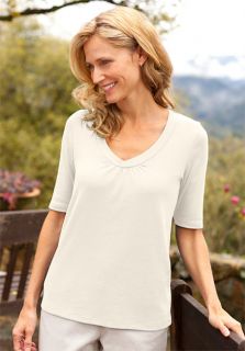 Crossover trim Elbow sleeved Tee, Pearl, Small
