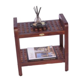 Decoteak 18 in. Teak Grate Stool with Shelf with Lift Aide Arms Multicolor  
