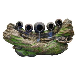 Pots Pouring into Log Rainforest Fountain with LED Lights Multicolor   GXT256