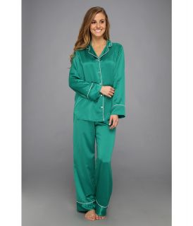 Natori Solid Charmeuse Notch PJ Womens Pajama Sets (Green)