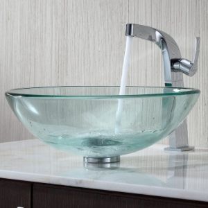 Kraus C GV 101 12mm 15100CH Exquisite Typhon Clear Glass Vessel Sink and Typhon