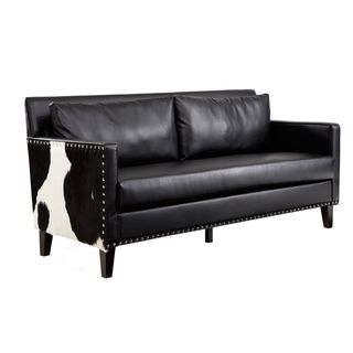 Dallas Love Black Faux Leather/ Real Cowhide Side Panels Loveseat