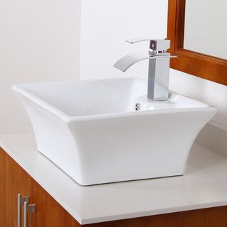 Elite 40498803c High temperature Grade a Square Ceramic Bathroom Sink And Chrome Finish Faucet Combo (White Dimensions 7.5 inches high x 16 inches wide x 19 inches longType Bathroom Sink Material High temperature grade A ceramic Included Elite custom 