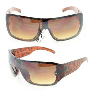 Mens P1490 Brown Leopard Plastic Wrap Sunglasses