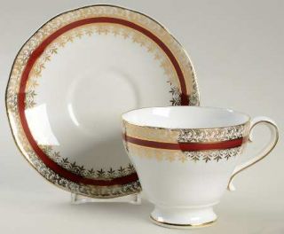 Salisbury Sarum Maroon Footed Cup & Saucer Set, Fine China Dinnerware   Maroon B