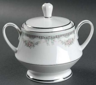 Noritake Bridal Ribbon Sugar Bowl & Lid, Fine China Dinnerware   Legendary, Gree