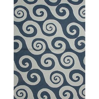 Hand hooked Indoor/ Outdoor Abstract Pattern Blue Rug (2 X 3)