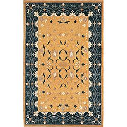Hand knotted Harvest Moon Gold Wool Rug (8 X 10) (GoldSecondary Colors BluePattern GeometricTip We recommend the use of a non skid pad to keep the rug in place on smooth surfaces.All rug sizes are approximate. Due to the difference of monitor colors, s