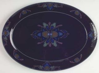 Denby Langley Baroque 14 Oval Serving Platter, Fine China Dinnerware   Cobalt B