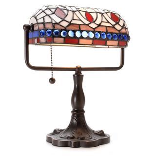 Tiffany style 12 inch Stained Glass Desk Lamp With Blue Gemstones