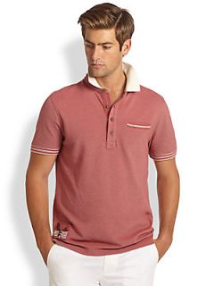 Faconnable Striped Knit Polo Shirt   Red