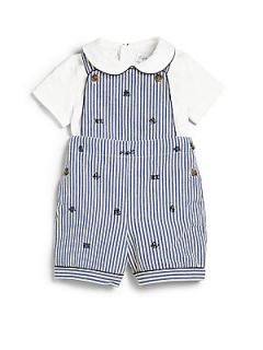 Ralph Lauren Infants Two Piece Seersucker Overall & Bodysuit Set   White Blue