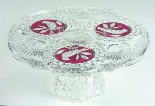 Hofbauer Byrdes Collection Ruby (The) Footed Cake Plate   Pressed, Cut Bird, Rub