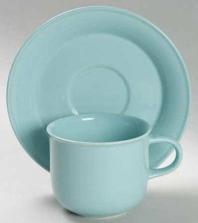 Nancy Calhoun Solid Color Light Aqua Flat Cup & Saucer Set, Fine China Dinnerwar