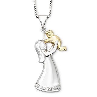 Precious Moments Two Tone Mothers Pendant Sterling Silver, Womens