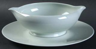 Ceralene Celadon Plain Gravy Boat with Attached Underplate, Fine China Dinnerwar