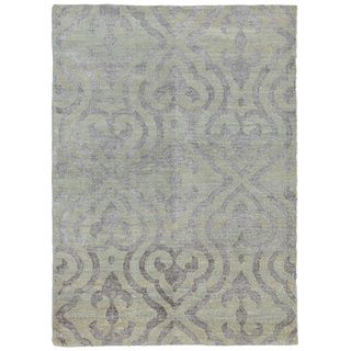 Hand knotted Blue Oriental Pattern Wool/ Silk Rug (5 X 8)