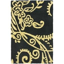 Handmade Soho Black Green/ Ivory New Zealand Wool Rug (2 X 3)