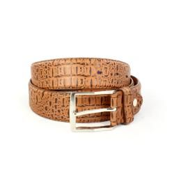 Faddism Mens Crocodile Embossed Tan Belt (small) (Leather Closure Single prong buckle Hardware Silvertone Available size Small Approximate width 1.5 inches Approximate length 30 to 32 inches Measurement taken from a size SmallAll measurements are ap