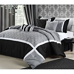 Quincy Grey 8 piece Comforter Set (Grey/ blackMaterials 100 percent polyester Care instructions Machine washable Queen DimensionsComforter 90 inches wide x 90 inches longBedskirt 60 inches wide x 80 inches longShams 20 inches wide x 26 inches longSma