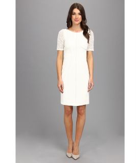 Ivy & Blu Maggy Boutique Elbow Sleeve Lace Ponte Sheath Womens Dress (White)