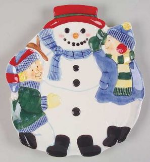 Pfaltzgraff Snow Village Sculpted Cookie Plate, Fine China Dinnerware   Snowman,