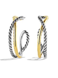David Yurman Sterling Silver & 14k Yellow Gold Hoop Earrings/1.3   Silver Gold