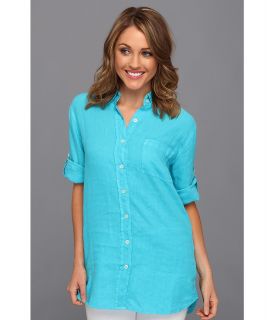 Allen Linen Shirt Womens Short Sleeve Button Up (Blue)