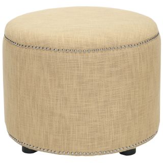 Safavieh Florentine Gold Linen Round Ottoman (GoldMaterials Linen fabric and woodFinish BlackDimensions 18 inches high x 24 inches wide x 24 inches deep )