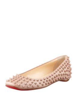 Womens Gozul Spiked Patent Leather Flat, Beige   Christian Louboutin