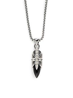 Black Onyx & Sterling Silver Shielded Dagger Necklace   Silver
