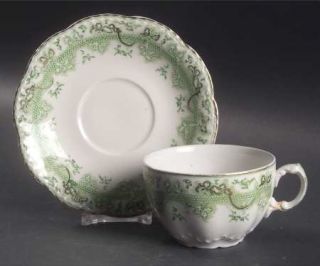 Johnson Brothers Mikado, The Green Flat Cup & Saucer Set, Fine China Dinnerware