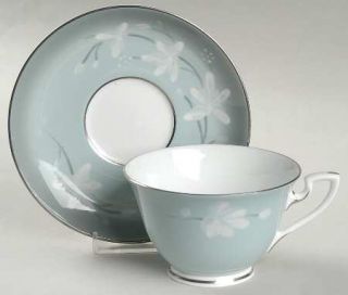 Royal Worcester Moonflower Footed Cup & Saucer Set, Fine China Dinnerware   Ligh