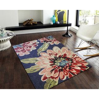 Nuloom Hand hooked Floral Indoor / Outdoor Synthetics Blue Rug (7 6 X 9 6)