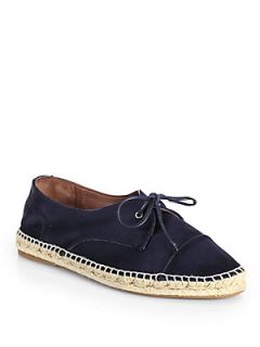 Tabitha Simmons Dolly Silk & Leather Lace Up Espadrilles   Navy