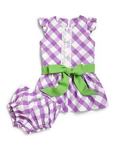 Hartstrings Infants Two Piece Check Dress & Diaper Cover Set   Purple 