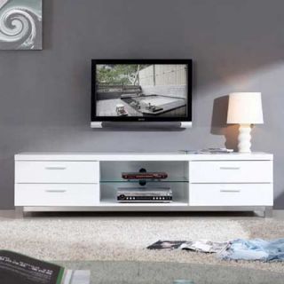B Modern Promoter 79 TV Stand BM 120 Finish White High Gloss and Brushed St