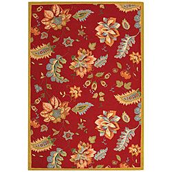 Hand hooked Botanical Red Wool Rug (89 X 119) (RedPattern FloralMeasures 0.375 inch thickTip We recommend the use of a non skid pad to keep the rug in place on smooth surfaces.All rug sizes are approximate. Due to the difference of monitor colors, some 