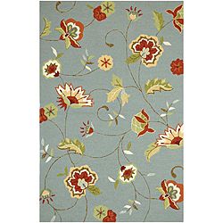 Hand hooked Blue/ Red Floral Rug (2 X 3)