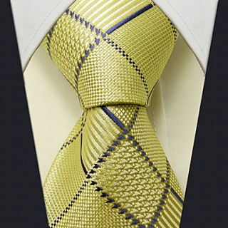 Mens Casual Yellow Check Pattern Necktie