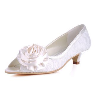 Lace/Satin Wedding Womens Chunky Heel Peep Toe Heels Shoes With Flower(More Colors)