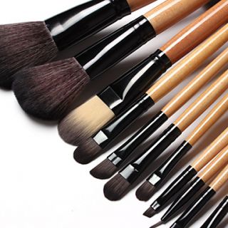15Pcs Makeup Brush Set Synthetic Hair Natural Timber Handle with Black Leather bag